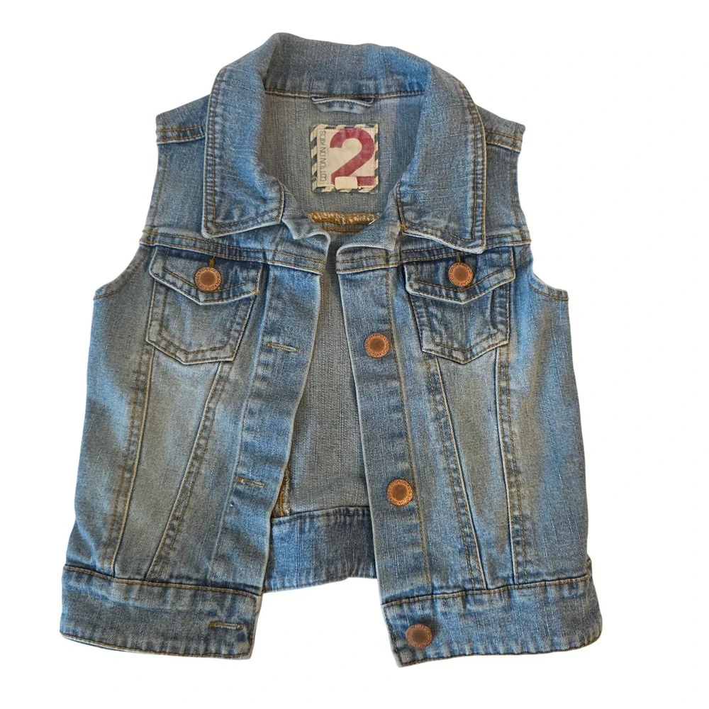 Cotton On Kids Toddler Blue Denim Vest Light Wash Sleeveless Trucker Size 2